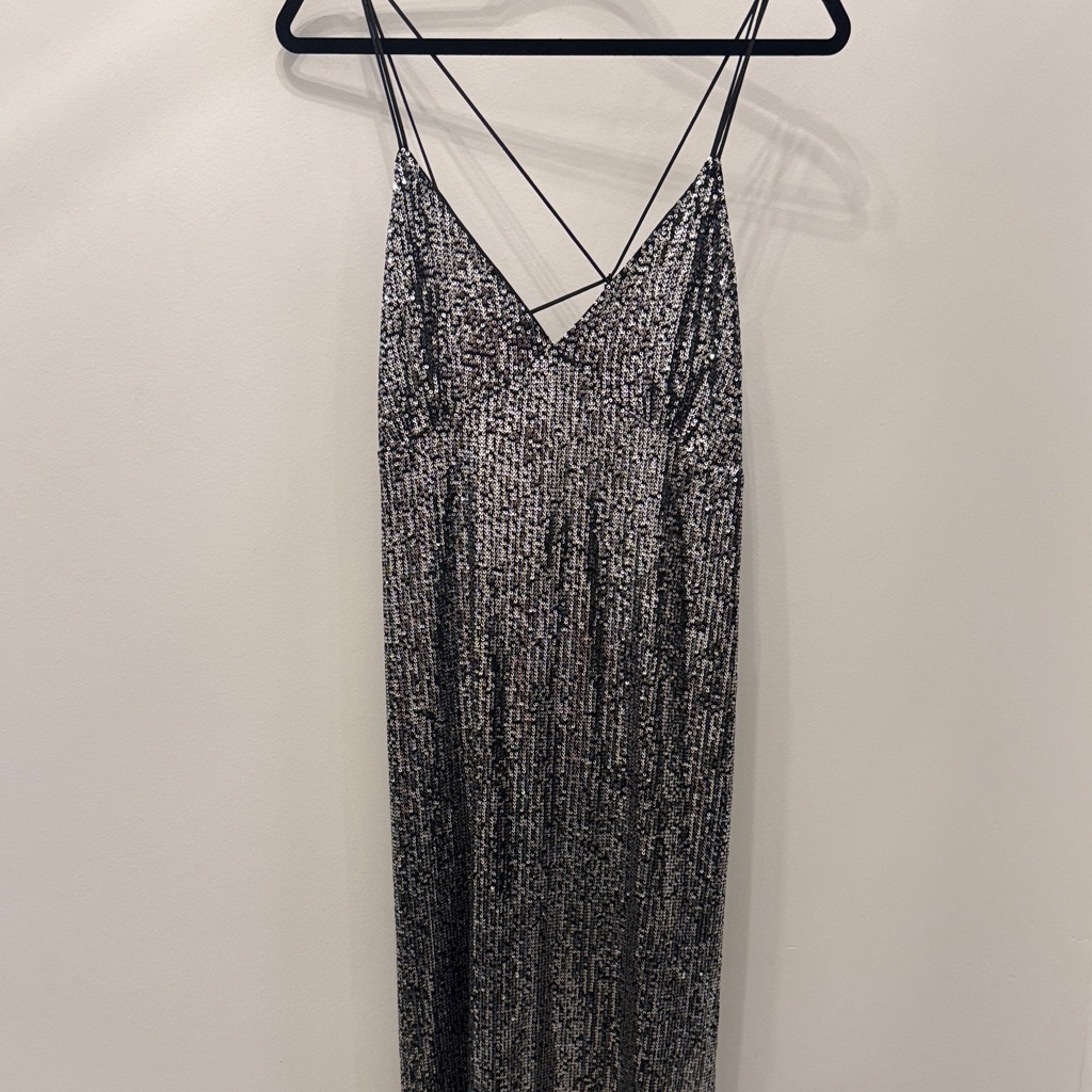 Molly Bracken Silver Sequin Strapless Slip Dress